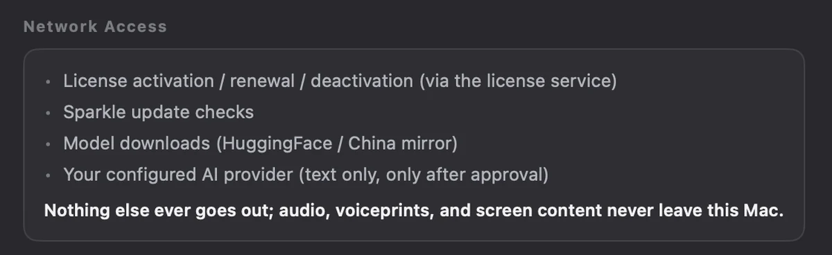 The same list, verbatim, under Settings › Privacy & Data